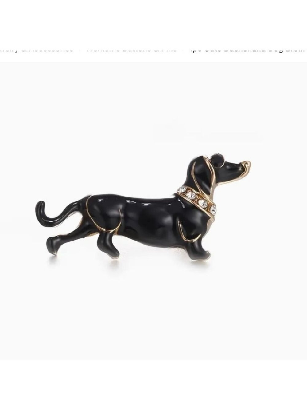 Dachshund Black Enamel Lapel Pin with Gold Tone Crystal Collar